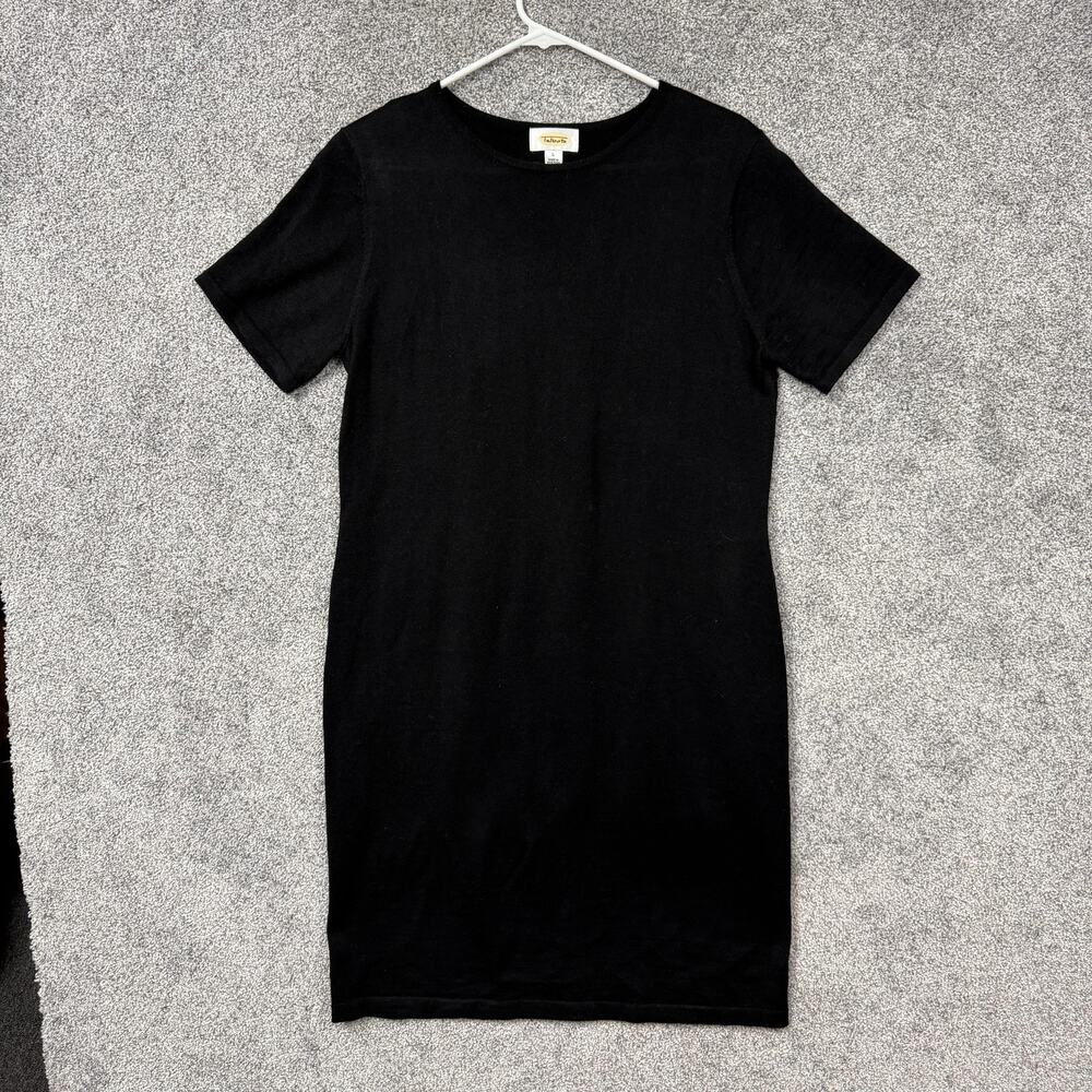 Vintage 90s Talbots Dress L Black Knit Shoulder Pads Quiet Luxury Office Siren